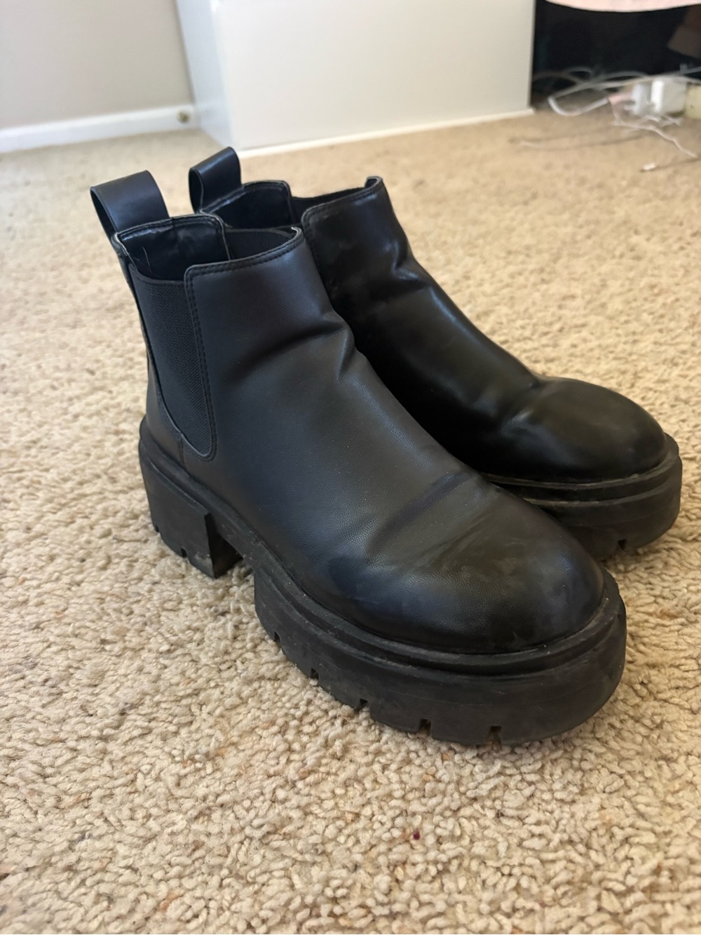 Black Platform Chelsea Boots - Women's